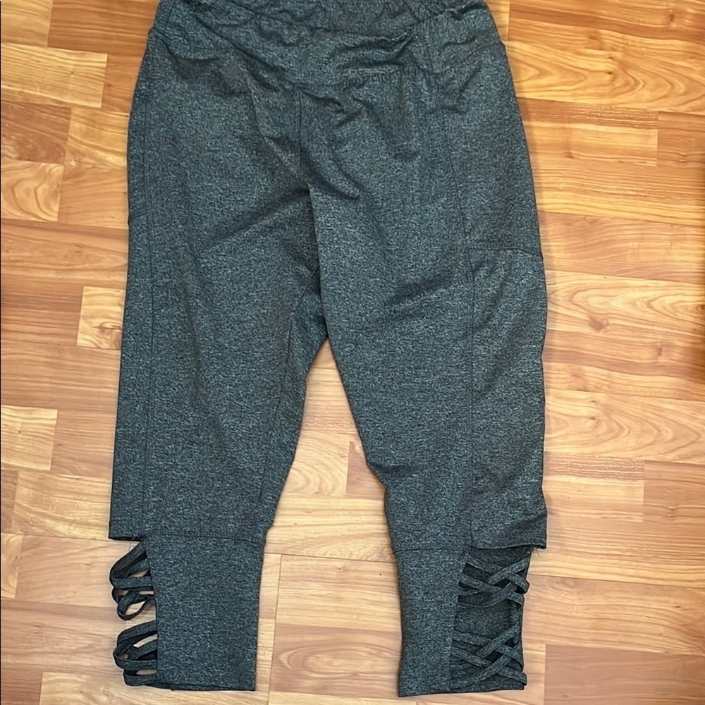 Take a Walk- Gray Cropped Leggings with Crisscross Cutout Detail